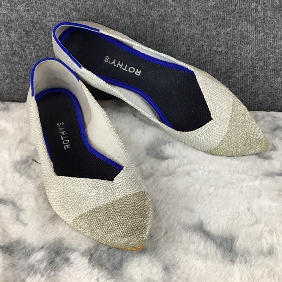 Rothy's The Point Cream and Tan Pointed Flats Size 10 - Picture 1 of 10